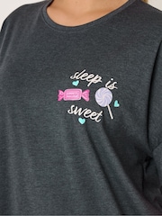 Yours Curve Grey Short Sleeve Wide Leg Pyjamas Set - Image 4 of 5