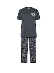 Yours Curve Grey Short Sleeve Wide Leg Pyjamas Set - Image 5 of 5