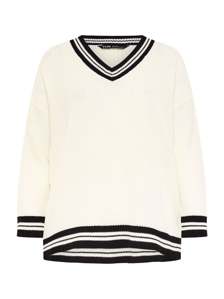 Yours Curve White Tennis V-Neck Front Jumper - Image 5 of 5 Yours Curve White Tennis V-Neck Front Jumper - Image 5 of 5