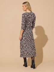 M&Co Black Petite Floral Long Sleeve Empire Dress - Image 3 of 5