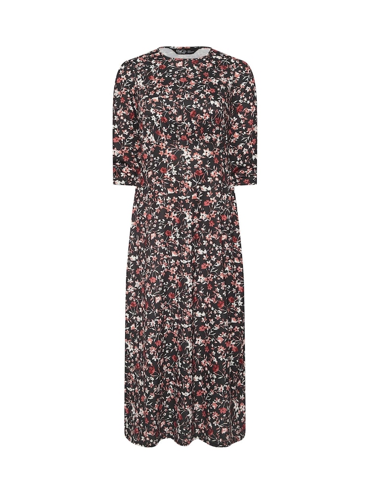 M&Co Black Petite Floral Long Sleeve Empire Dress - Image 5 of 5