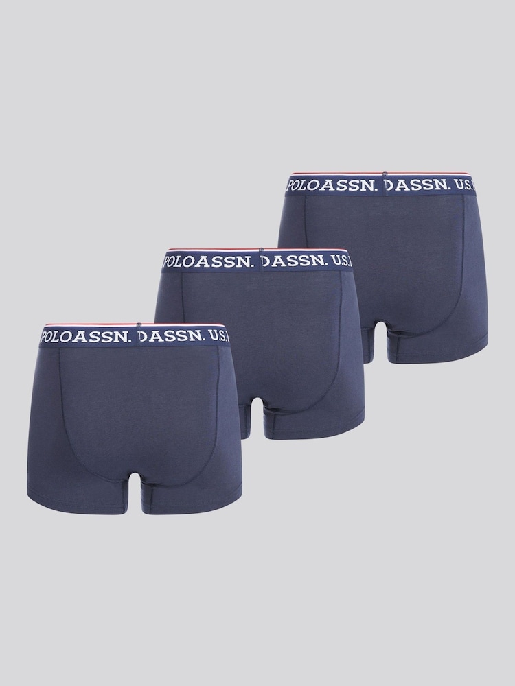 U.S. Polo Assn Blue Brand Highlight Boxer Shorts 3 Pack - Image 2 of 3 U.S. Polo Assn Blue Brand Highlight Boxer Shorts 3 Pack - Image 2 of 3