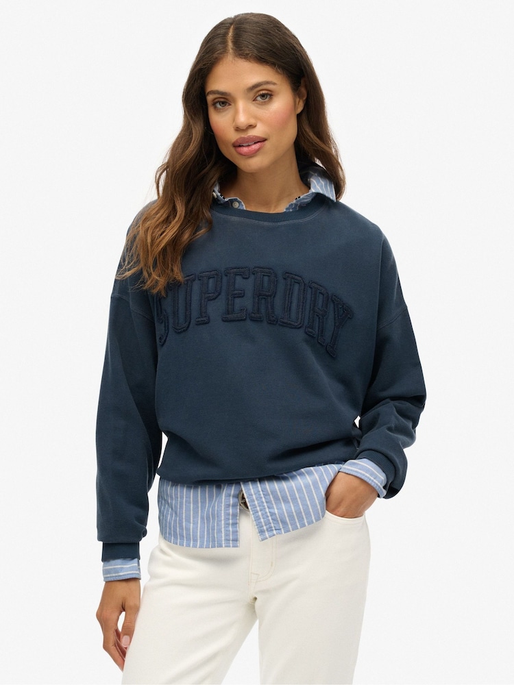 Superdry Blue Athletic Essentials Tonal Appliqué Crew Neck Sweatshirt - Image 1 of 7