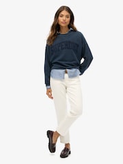 Superdry Blue Athletic Essentials Tonal Appliqué Crew Neck Sweatshirt - Image 3 of 7