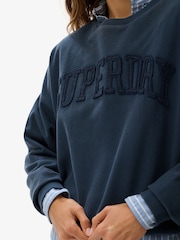 Superdry Blue Athletic Essentials Tonal Appliqué Crew Neck Sweatshirt - Image 5 of 7