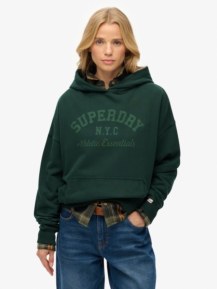 Superdry Green Athletic Essentials Relaxed Hoodie - Image 1 of 7 Superdry Green Athletic Essentials Relaxed Hoodie - Image 1 of 7