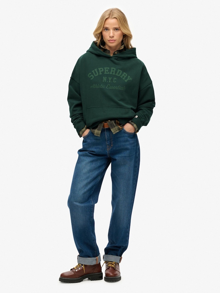 Superdry Green Athletic Essentials Relaxed Hoodie - Image 2 of 7 Superdry Green Athletic Essentials Relaxed Hoodie - Image 2 of 7