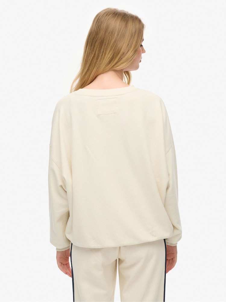 Superdry White Athletic Essentials Appliqué Crew Neck Sweatshirt - Image 2 of 7 Superdry White Athletic Essentials Appliqué Crew Neck Sweatshirt - Image 2 of 7
