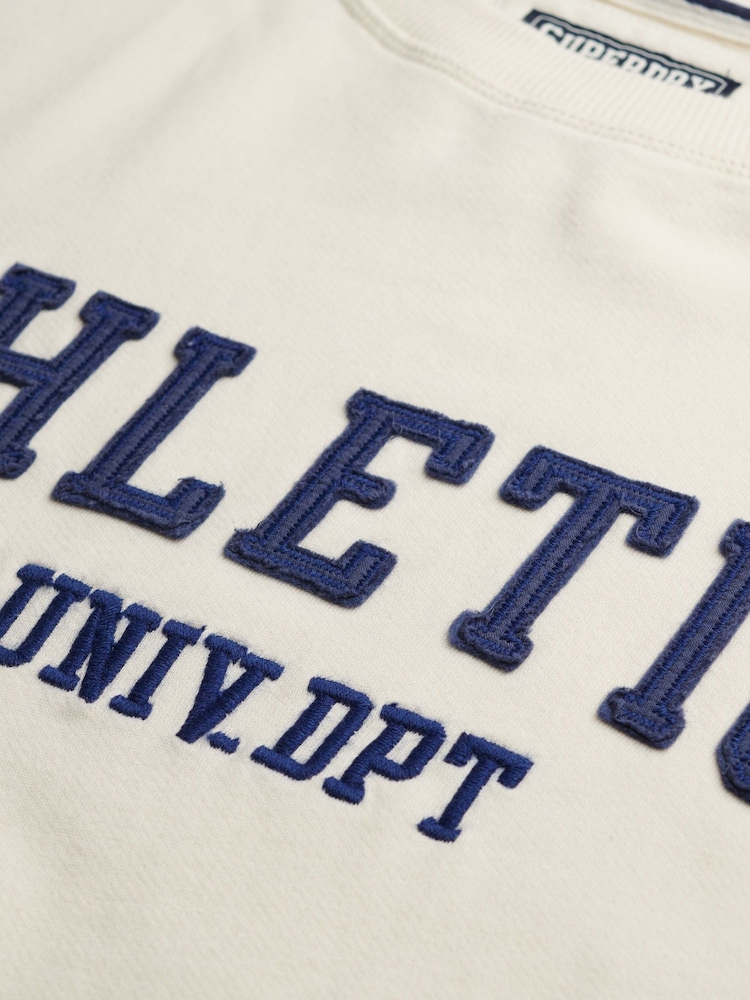 Superdry White Athletic Essentials Appliqué Crew Neck Sweatshirt - Image 7 of 7