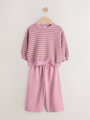Pink Stripe Long Sleeve Top and Wide Leg Joggers Set (3mths-7yrs) - Image 2 of 5