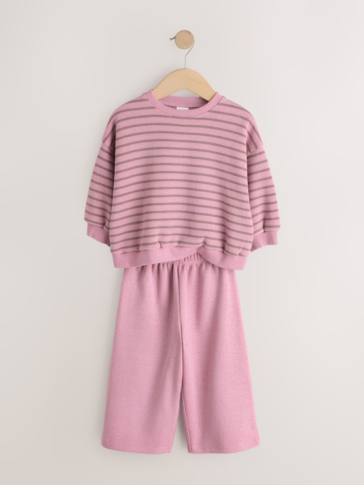Pink Stripe Long Sleeve Top and Wide Leg Joggers Set (3mths-7yrs) - Image 2 of 5