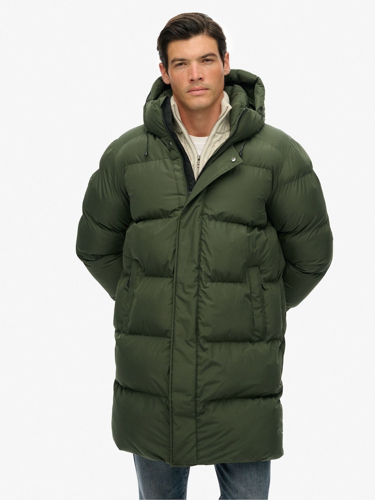 Superdry Green Hooded Sports Puffer Coat - Image 2 of 9