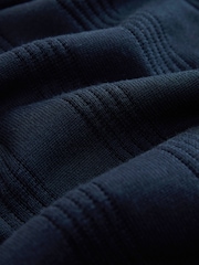 Navy Blue Slim Fit Cotton Rich Pointelle Knit Polo Shirt - Image 3 of 3