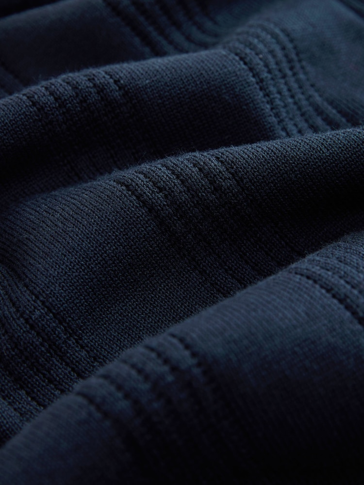 Navy Blue Slim Fit Cotton Rich Pointelle Knit Polo Shirt - Image 7 of 7