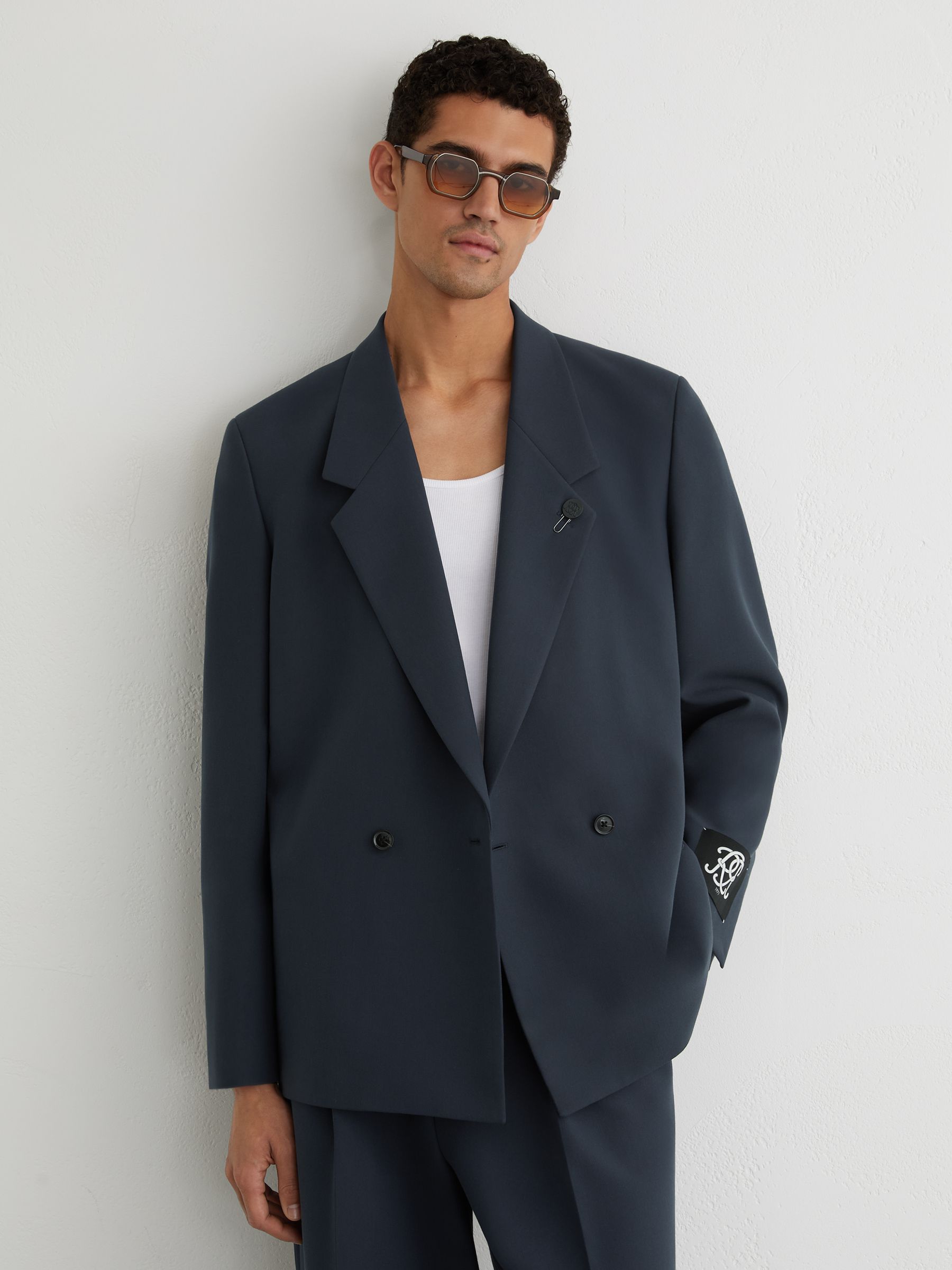 Buy Reiss Airforce Blue Ruban Monogram Relaxed-Fit Double-Breasted