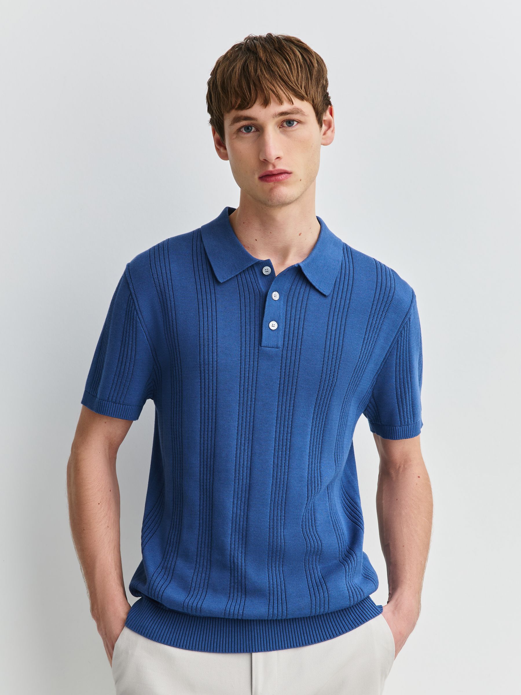 Buy Blue Slim Fit Cotton Rich Pointelle Knit Polo Shirt from Next USA