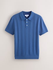 Blue Slim Fit Cotton Rich Pointelle Knit Polo Shirt - Image 1 of 3