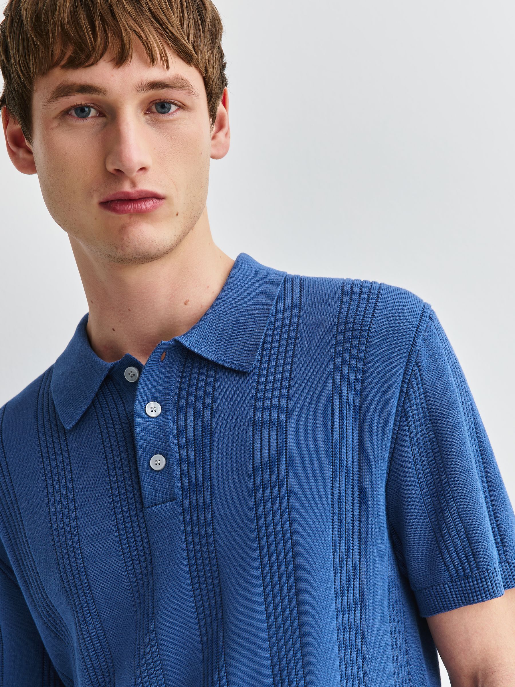 Buy Blue Slim Fit Cotton Rich Pointelle Knit Polo Shirt from Next USA