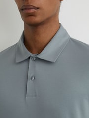 Reiss Steel Blue Earl Air-Water Cotton Polo Shirt - Image 4 of 6