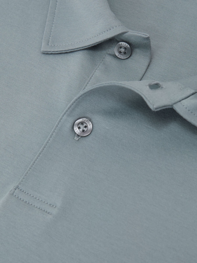 Reiss Steel Blue Earl Air-Water Cotton Polo Shirt - Image 6 of 6