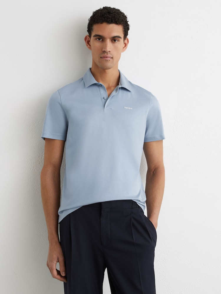 Reiss Soft Blue Tello Airwater-Cotton Logo Polo Shirt - Image 1 of 6