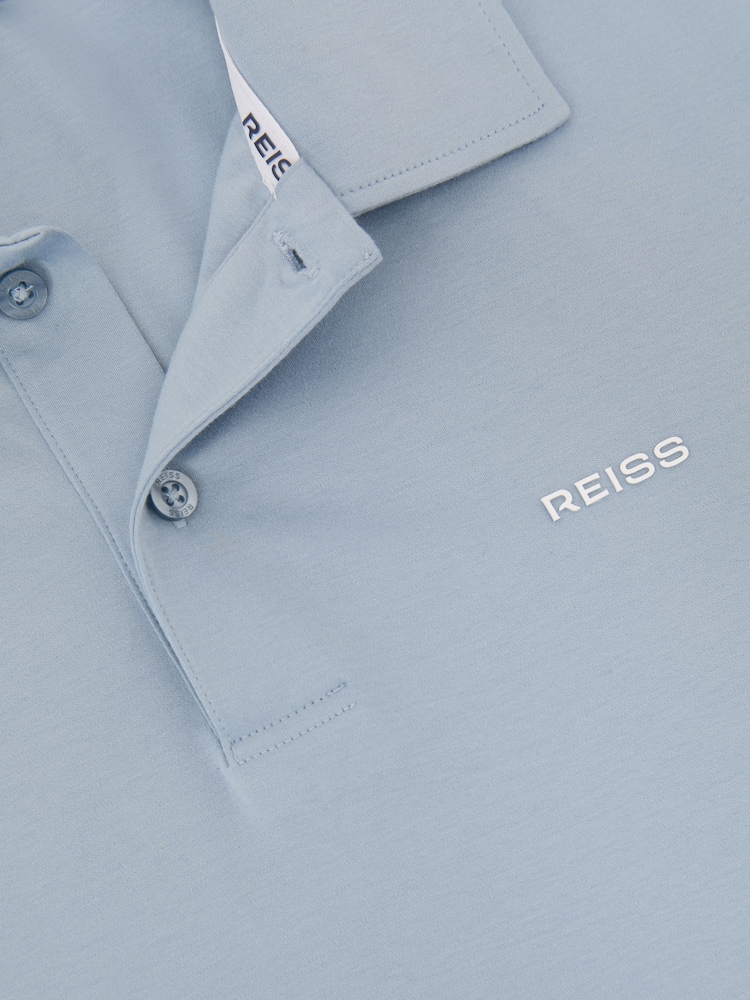 Reiss Soft Blue Tello Airwater-Cotton Logo Polo Shirt - Image 6 of 6