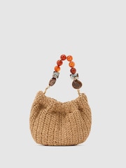Reiss Natural Erin Raffia-Effect Beaded-Handle Pouch Bag - Image 2 of 5