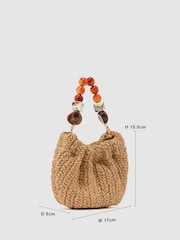 Reiss Natural Erin Raffia-Effect Beaded-Handle Pouch Bag - Image 3 of 5