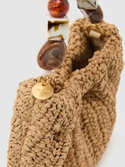 Reiss Natural Erin Raffia-Effect Beaded-Handle Pouch Bag - Image 4 of 5