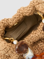 Reiss Natural Erin Raffia-Effect Beaded-Handle Pouch Bag - Image 5 of 5