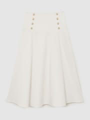 Reiss Ivory Riley Cotton Button-Detail Midi Skirt - Image 2 of 7
