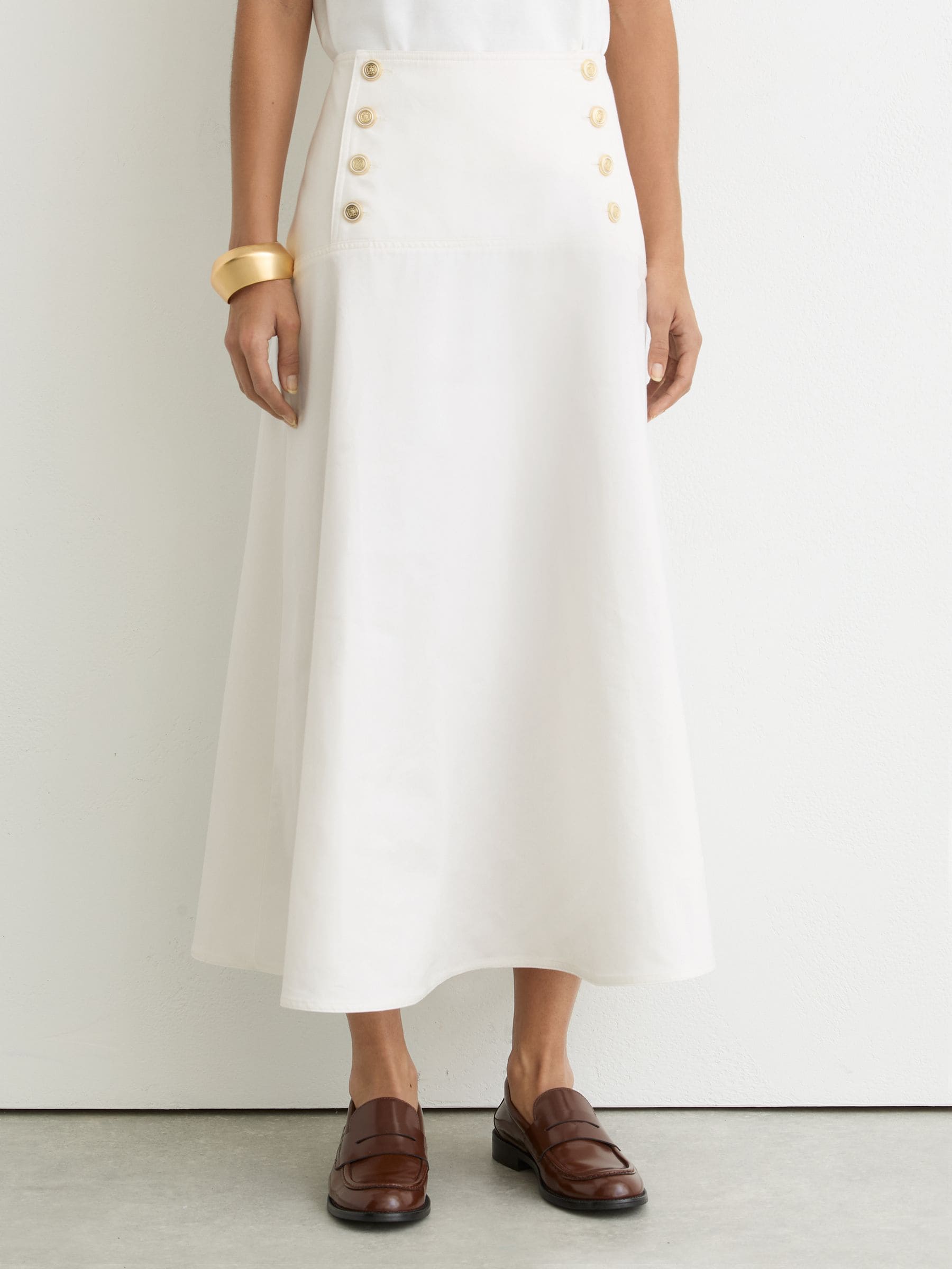 Buy Reiss Ivory Riley Cotton Button-Detail Midi Skirt from Next USA