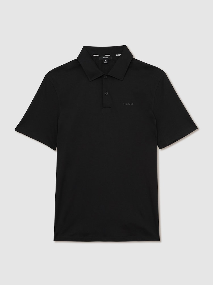 Reiss Black Tello Airwater-Cotton Logo Polo Shirt - Image 2 of 6