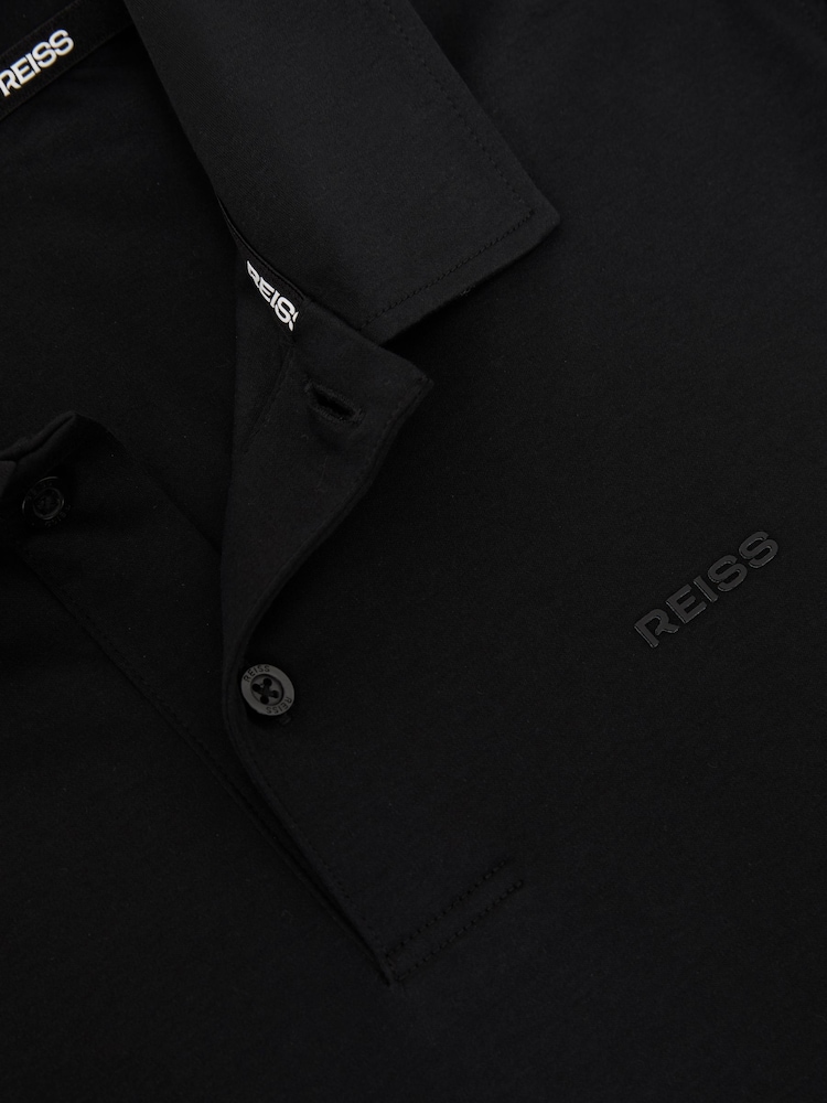 Reiss Black Tello Airwater-Cotton Logo Polo Shirt - Image 6 of 6