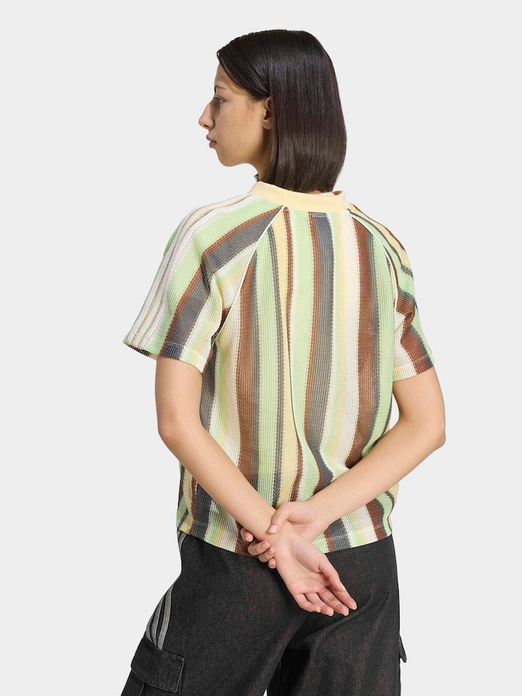 adidas originals Green adidas Originals Stripe Crochet Knit Football Inspired T-Shirt - Image 2 of 5