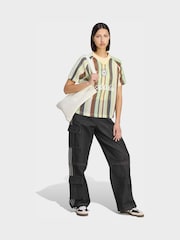 adidas originals Green adidas Originals Stripe Crochet Knit Football Inspired T-Shirt - Image 3 of 5