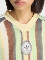 adidas originals Green adidas Originals Stripe Crochet Knit Football Inspired T-Shirt - Image 4 of 5