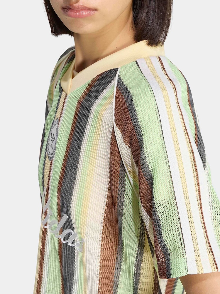 adidas originals Green adidas Originals Stripe Crochet Knit Football Inspired T-Shirt - Image 5 of 5
