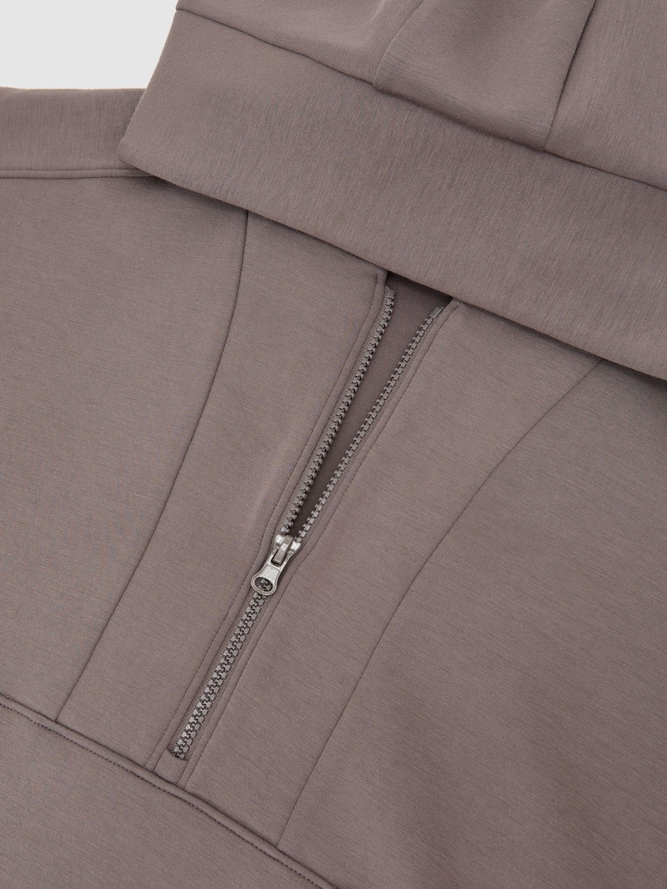 Reiss Taupe Brown Lockie Premium Interlock Half-Zip Hoodie - Image 8 of 8 Reiss Taupe Brown Lockie Premium Interlock Half-Zip Hoodie - Image 8 of 8