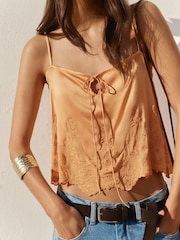 BHOEM Orange EMBROIDERED SATIN STRAPS TOP WITH SCALLOP DETAIL - Image 1 of 5