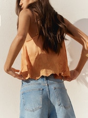 BHOEM Orange EMBROIDERED SATIN STRAPS TOP WITH SCALLOP DETAIL - Image 3 of 5