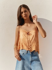 BHOEM Orange EMBROIDERED SATIN STRAPS TOP WITH SCALLOP DETAIL - Image 4 of 5