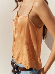 BHOEM Orange EMBROIDERED SATIN STRAPS TOP WITH SCALLOP DETAIL - Image 5 of 5