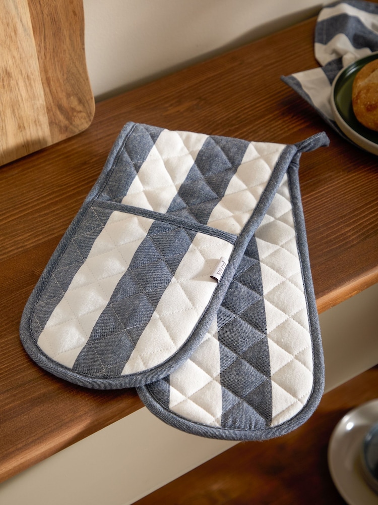 Yard French Blue Hayle Stripe Double Oven Gloves - Image 1 of 4 Yard French Blue Hayle Stripe Double Oven Gloves - Image 1 of 4