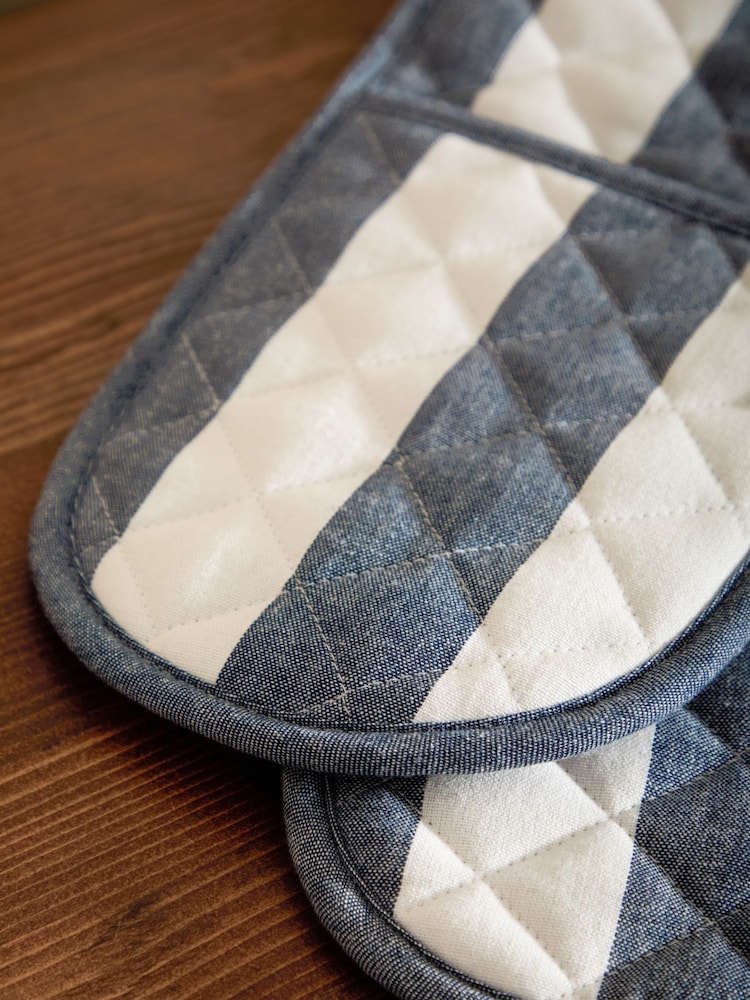 Yard French Blue Hayle Stripe Double Oven Gloves - Image 2 of 4 Yard French Blue Hayle Stripe Double Oven Gloves - Image 2 of 4