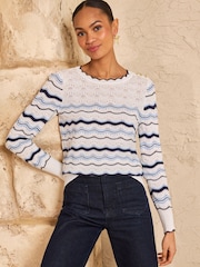 Love & Roses Blue And White Wavy Stripe Knited Jumper - Image 1 of 4
