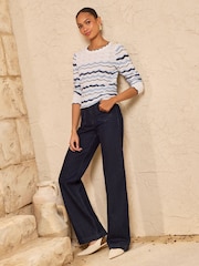 Love & Roses Blue And White Wavy Stripe Knited Jumper - Image 3 of 4