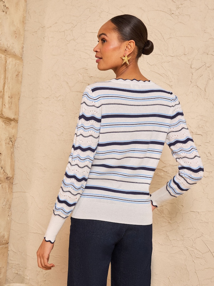 Love & Roses Blue And White Wavy Stripe Knited Jumper - Image 4 of 4