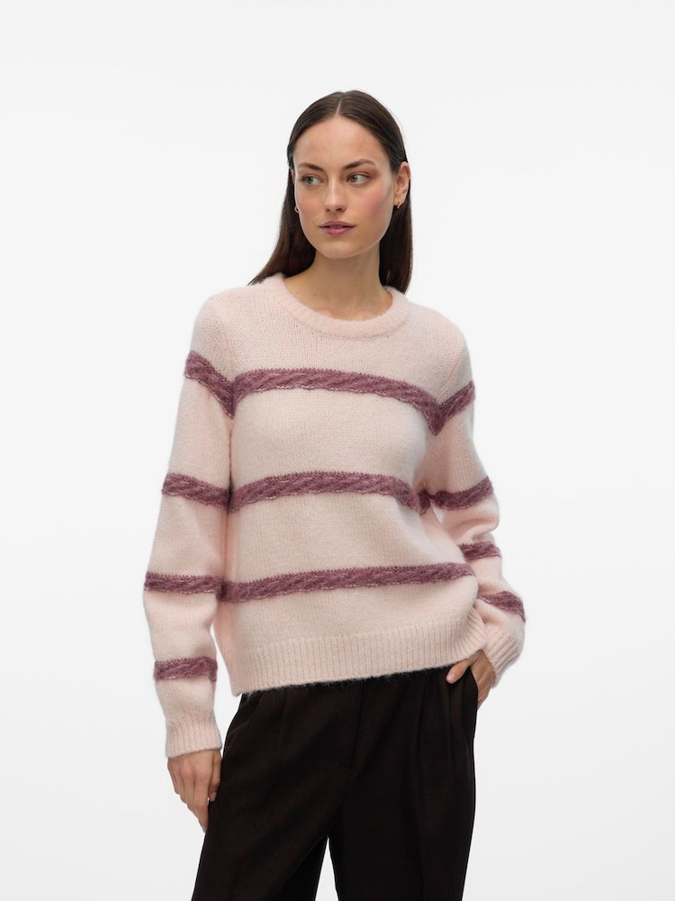 VERO MODA Pink Stripe Knitted Jumper - Image 2 of 4 VERO MODA Pink Stripe Knitted Jumper - Image 2 of 4