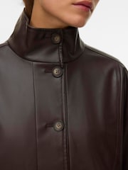 VERO MODA Brown Chocolate Faux Leather Funnel Neck Bomber Jacket - Image 4 of 5